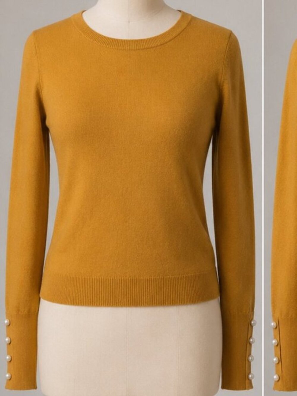 Love Tree Mustard Yellow Knit Sweater Pearl Embellished Cuff Size M